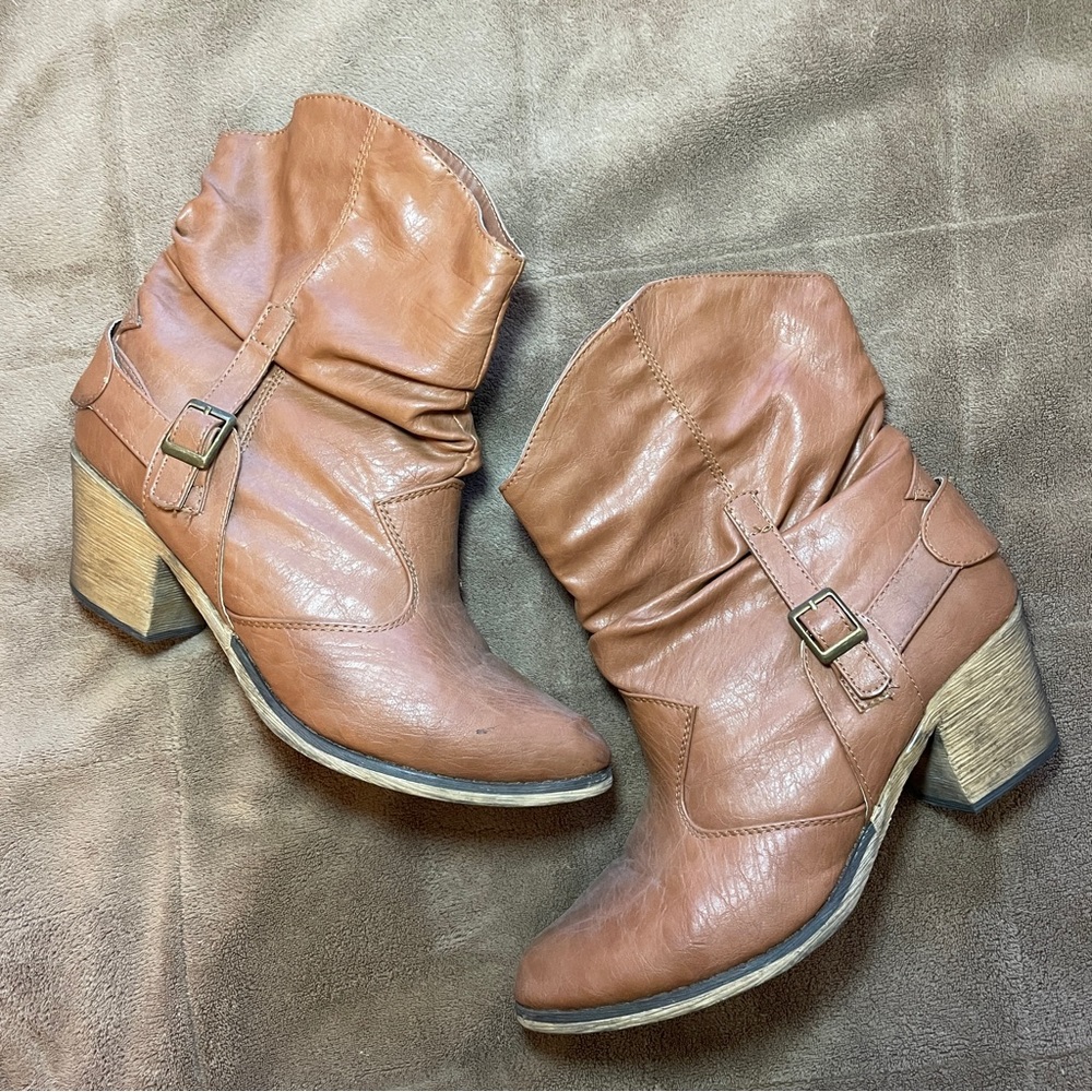 Tan Fake Leather Boots